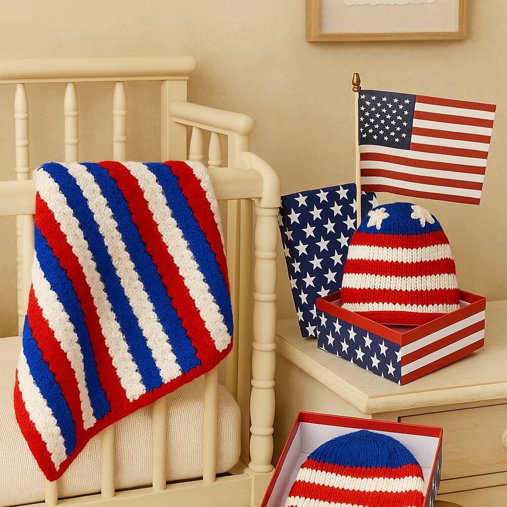 Alpaca Baby blanket NEW  Americana red white blue with matching cap